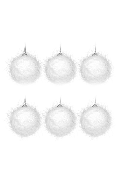 OEM Set Globuri de Crăciun Albe Glitter Fibre Albe Ø8 cm – 6 buc. – Ornamente...