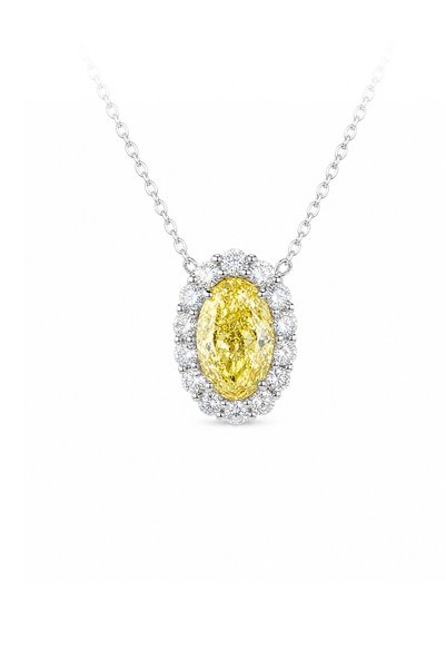 Generic Brand 9K Oval Fancy Yellow Lab Grown Diamond Pendant Necklace, Double...