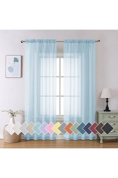 GENERAL Aiyufeng 2 Pack: Basic Sky Blue Sheer Curtain Drapes 84 Inch Length 2...