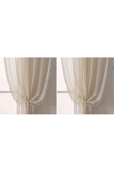 Generic Farmhouse Crocheted Curtains Vintage Geometric Lace Drapes 63 inch Le...