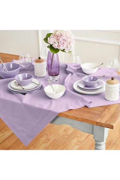 Generic Cotton Linen Table Cloth, Throw Lavender Hemstitch, 52 x 52 in