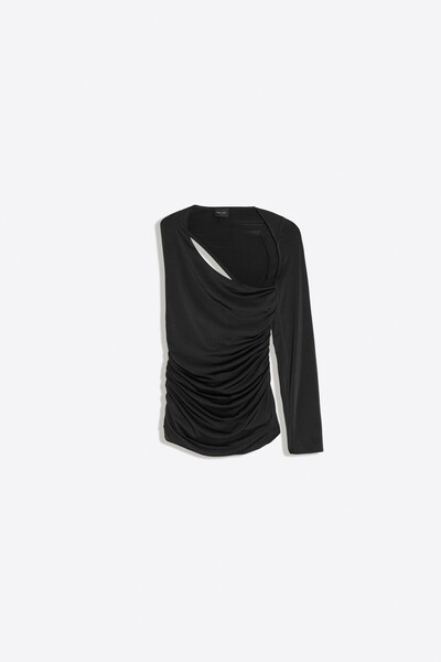 Bershka Asimetrik kollu drapeli top