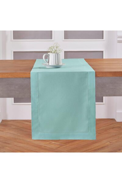 Generic Cotton Linen Table Runner 90 Inches Long - Hemstitch Pastel Turquoise...