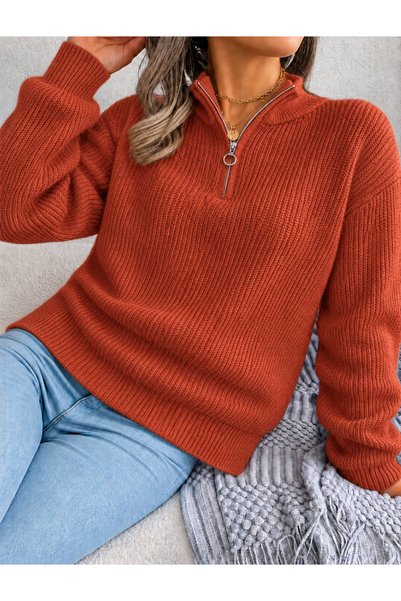 FAVORİST Women's Half-Zip Knit Sweater Kpln