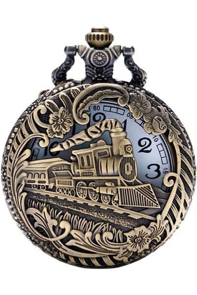 Generic Retro Railroad Hanging Pocket Watch With Chain - Birthday Gifts for Men