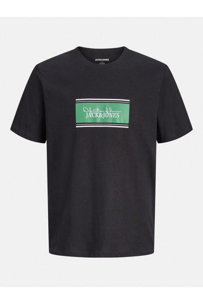 Jack & Jones تي شيرت أسود بطبعة جرافيكية ورقبة دائرية