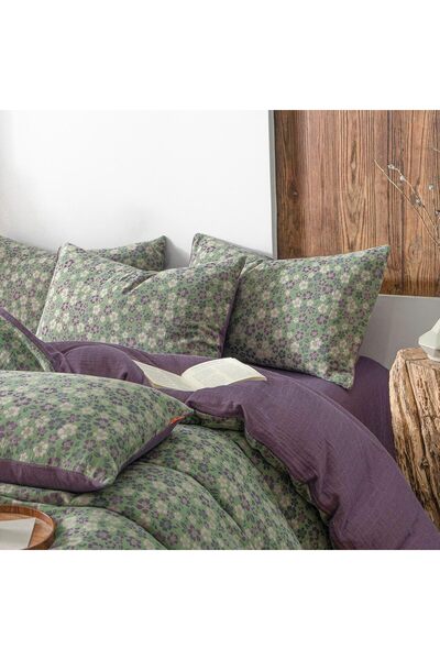 Generic Green & Purple Floral Jacquard Duvet Cover Set Queen,Breathable Doubl...