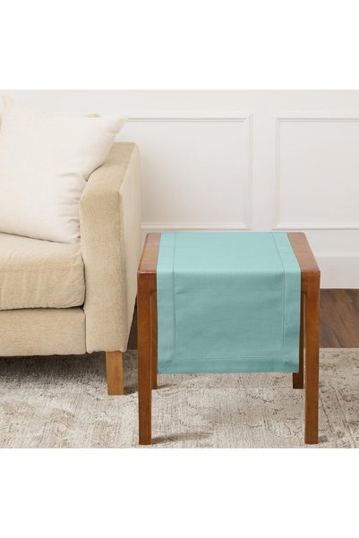 Generic Cotton Linen Table Runner 36 Inches - Pastel Turquoise Hemstitch Tabl...