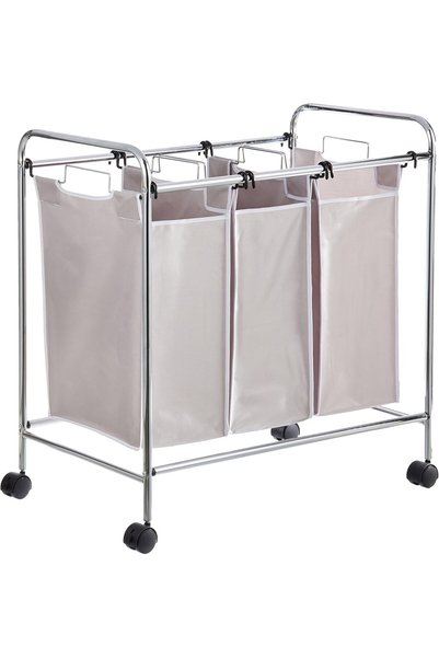 Generic 3-Bag Laundry Sorter with Removable Bags, Metal Frame, Washable, Lock...