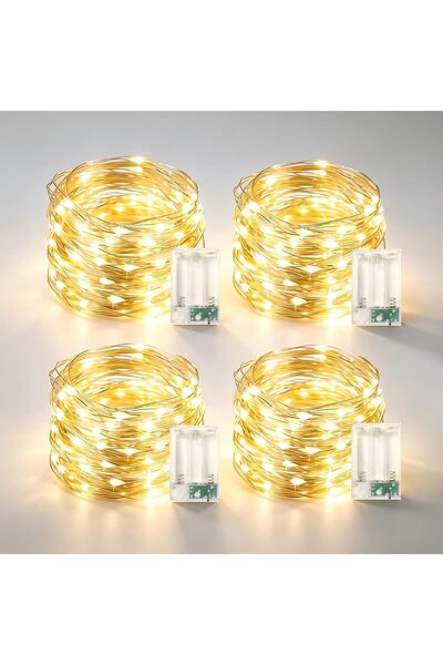 Generic عبوة من 4 قطع، 50 مصباح LED يعمل بالبطارية، 16 قدمًا، أضواء زينة بيضا...