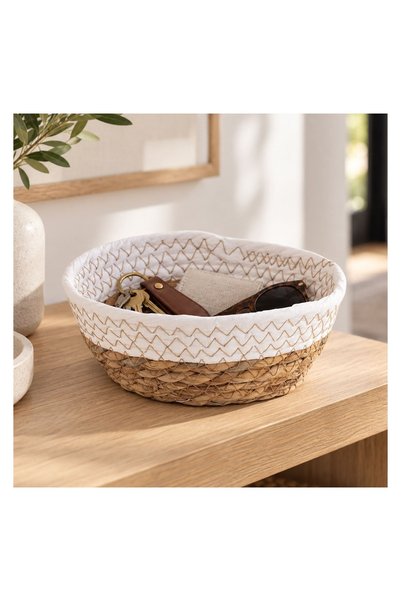 OEM Coș Rotund din Material 18x7,5 cm – Organizare Decorativă pentru Casă