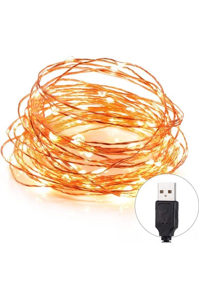 Generic أضواء سلكية نحاسية مزينة بالنجوم مع 100 مصباح LED، أبيض دافئ، 10 متر/...