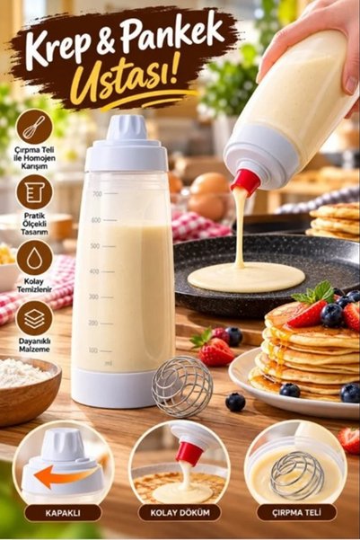 Kitchen Beauty 1000 ml Krep Pankek Hamur Karıştırıcı Çelik Çırpma Telli Silik...