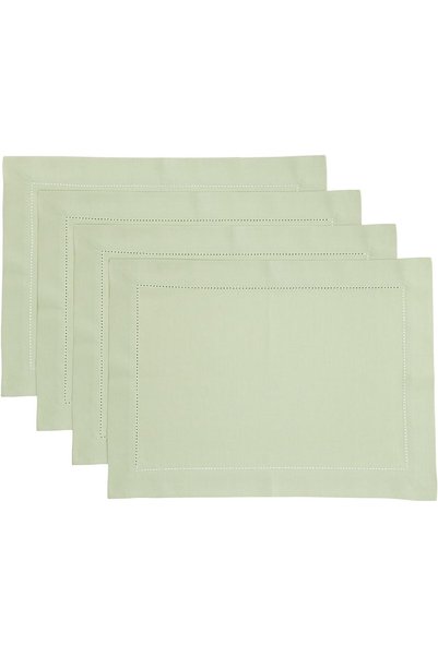 Generic Cotton Linen Placemats Sage Hemstitch, 14 x 19 in, Set of 4