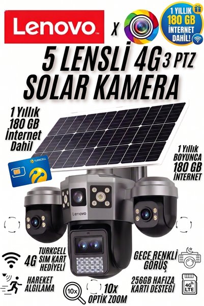 LENOVO X Opticam 5 Lens 3 Motorize Kameralı 1 Yıllık 180gb Sim Kartlı Solar P...