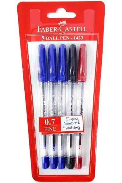Generic 1423 Ball Pen 0.7Mm Blister Of 5Pc Assorted (3 Blue + 1 Black Red)