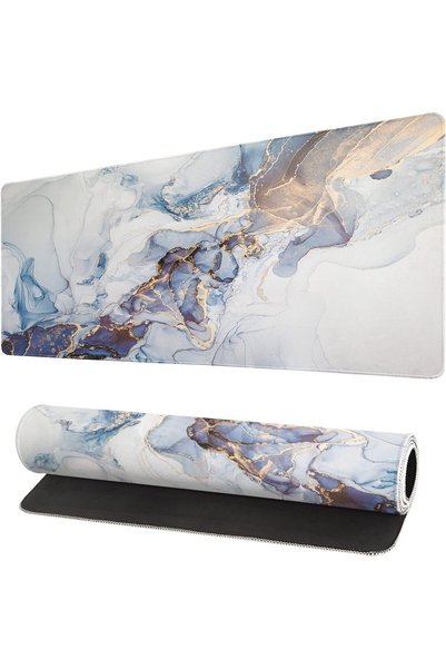 Generic White Blue Marble with Gold Gaming Mouse Pad, Extended Large Mouse Ma...