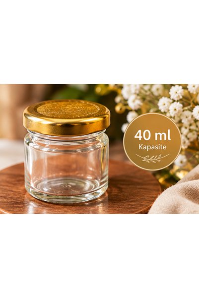 Kozpak 20 Adet 40 ml Gold Kapaklı Şeffaf Cam Kavanoz – Nikah, Kına, Hediyelik...