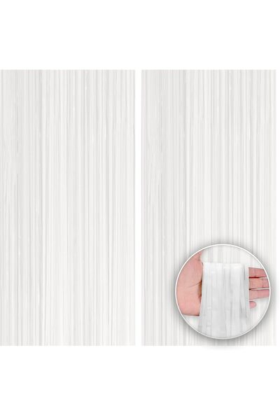 Generic White Foil Fringe Curtain - XtraLarge 3.2x8 Feet, Pack of 2