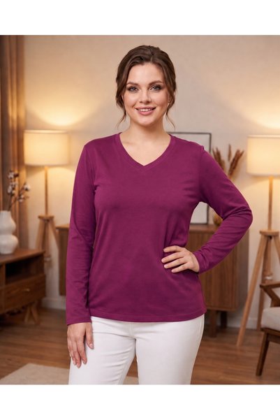 QYA Clothing Basic Wide Fit 100% Cotton Long Sleeve T-Shirt