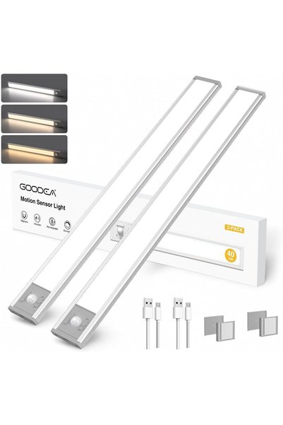 goodea Set de 2 lumini LED cu senzor de mișcare, 40 cm, 100 LED-uri, baterie ...