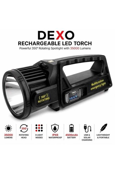 DEXO مصباح يدوي LED قابل لإعادة الشحن، مصباح يدوي قوي مع إضاءة مركزية بقوة 35...