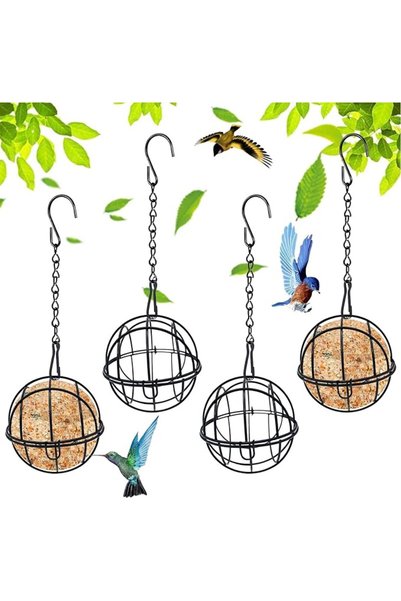 SYOSI 4 Pcs Hanging Bird Feeder – Metal Suet Feeder Fat Ball Birds Holders wi...