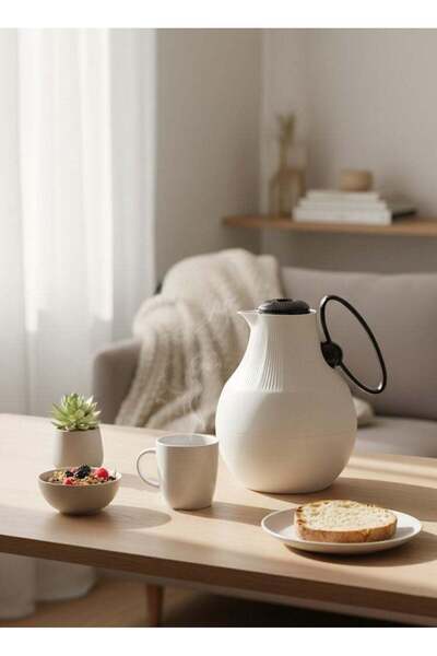 GENERAL GAZELLA Tea/Coffee Flask 1.0 Liter White/Black with Borosilicate Glas...