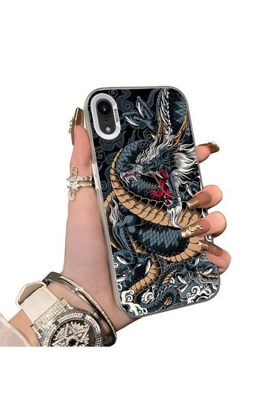 Hontinga iPhone XR-Compatible Silicone Hard-Edge Back Case with Dragon Patter...