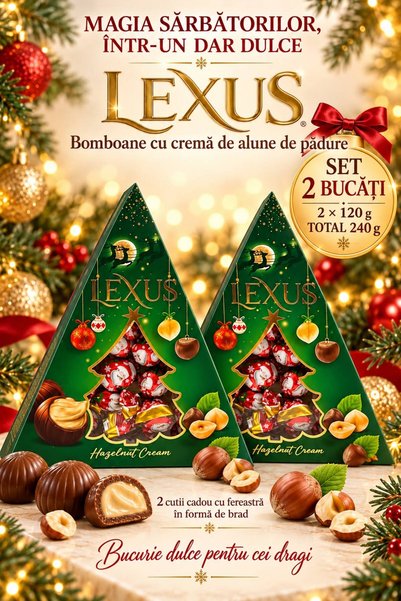 Lexus Hazelnut Cream – Bomboane cu cremă de alune de pădure, cutie cadou triu...