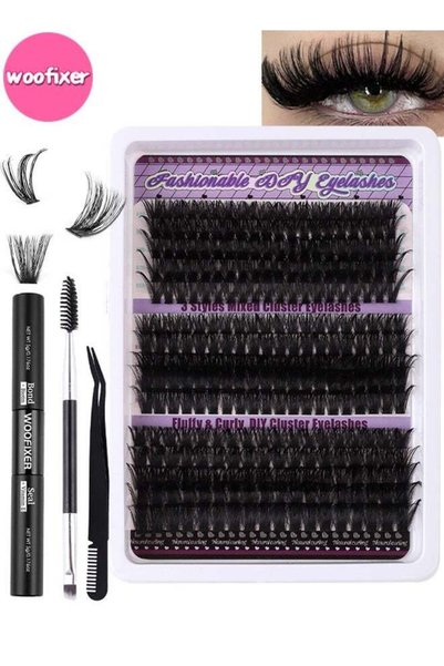 Woofixer 528 Pcs Lash Clusters, Lash Adhesive Glue & Lash Tweezer Set Eyelash...