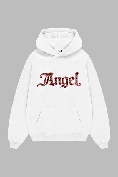 Bak Moda Λευκό φούτερ oversized με σχέδιο με λεοπάρ μοτίβο Angel