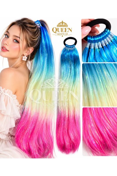 QUEEN AKSESUAR Long, Thick, Voluminous Glittery Holographic Hair Extension wi...