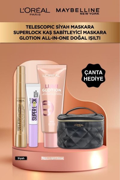 L'Oreal Paris Telescopic Gold Maskara + Super Lock Kaş Sabitleyici + Glotion ...