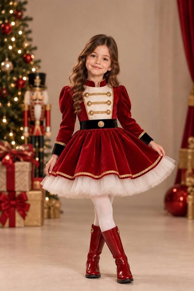 Star Kids Κοστούμι «Καρυοθραύστης» για κορίτσια, κόκκινο, με τούλι, με μακρύ ...