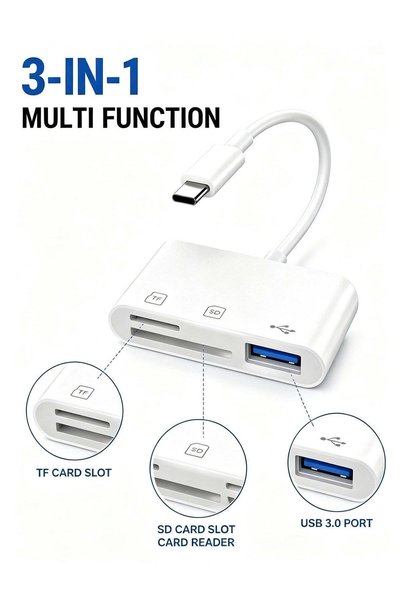 GENERAL قارئ بطاقات الذاكرة المحمول 3 في 1 من MIVIDO، بتقنية USB 3.0 ومنفذ Ty...