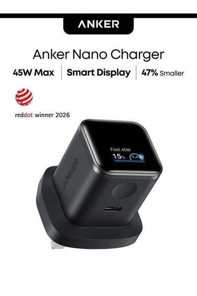 Anker Stuy شاحن أنكر نانو الذكي مع شاشة عرض، شاحن سريع بقوة 45 واط، منفذ USB-...