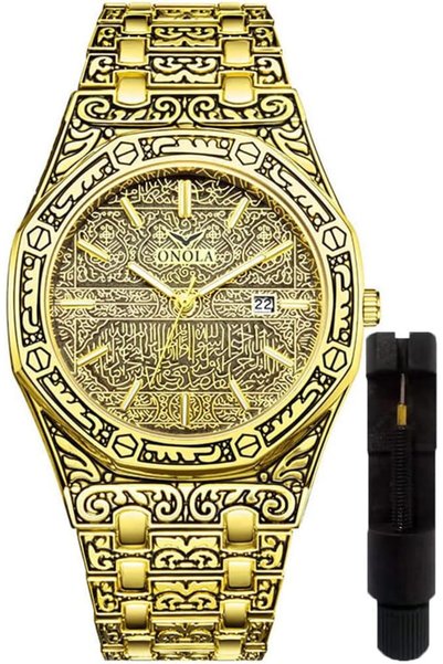 Generic Retro Watches for Men Quartz Watches Tattoo Pattern Carved Stainless ...
