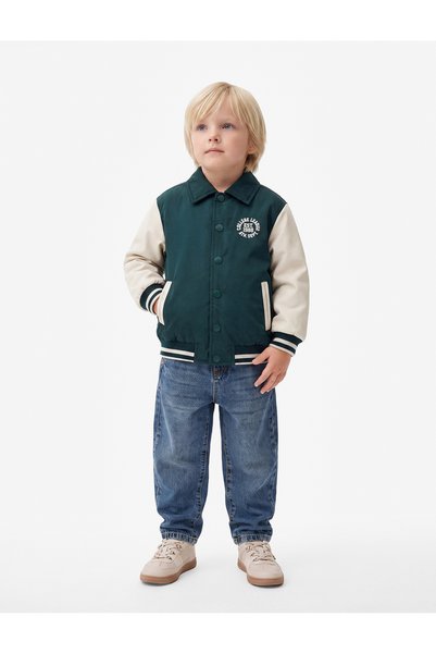 Koton Embroidered Long-Sleeved Button-Up College Jacket