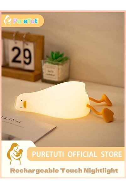 PureTuti مصباح ليلي على شكل بطة مسطحة، مصباح بطة مرن بتقنية LED، بطة مضيئة لط...
