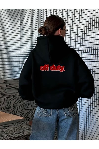 FUFLUNS OFF DUTY PRINTED OVERSIZED UNISEX WOMEN'S/MEN'S HOODED SWEATSHIRT