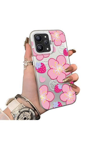 Hontinga Redmi 12 Compatible Silicone Edge-to-Edge Hard Back Case with Strawb...