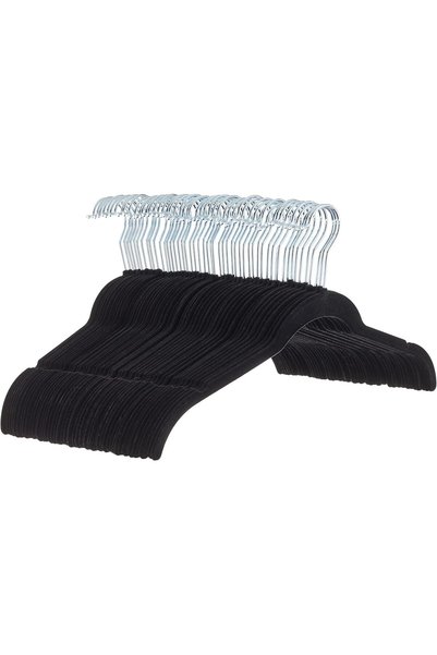 Generic Slim, Velvet, Non-Slip Shirt Clothes Hangers, Black/Silver - Pack of 50