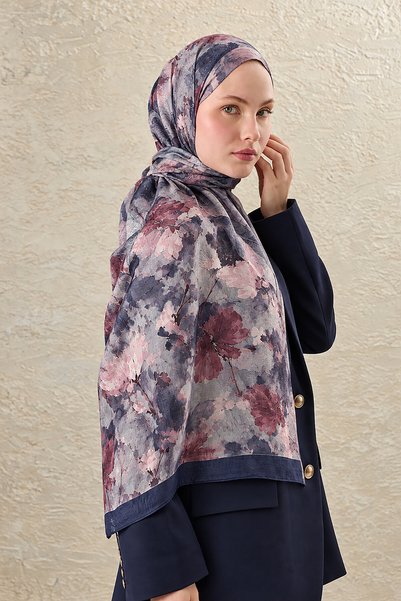 SilkTouch Navy, Plum, and Ink-Patterned Crinkle Shawl
