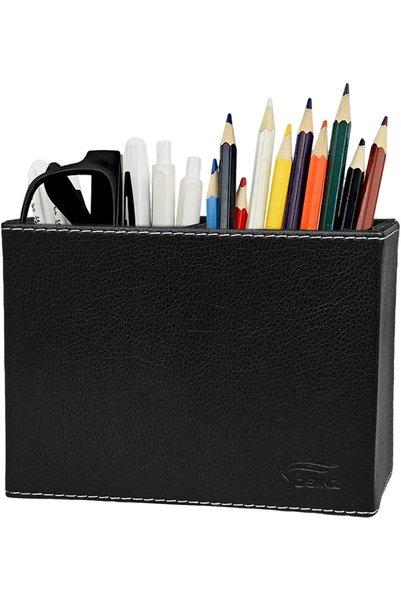 Generic حامل أقلام وفرشاة ومقص من الجلد الصناعي، منظم مكتب وديكور
