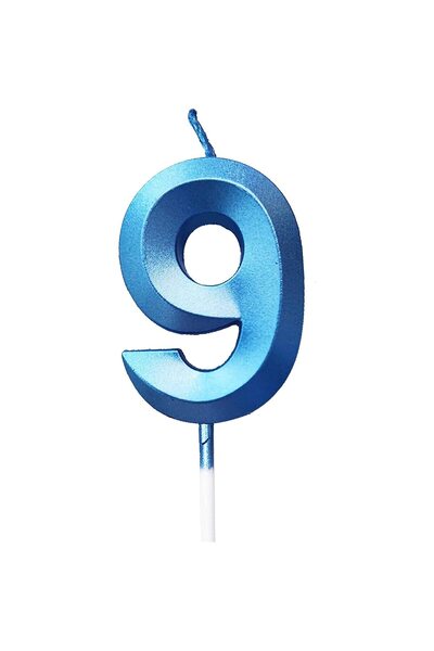 DAMUR Candle Number 9, Innovation, Diamond Model, 5 x 3.4 cm, Blue