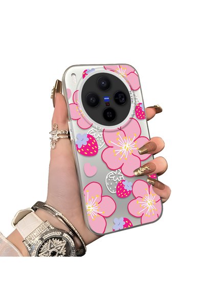 Hontinga Vivo X300 Compatible Silicone Hard-Edge Back Case with Strawberry Pa...