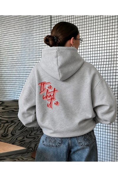 FUFLUNS "IT IS WHAT IT IS" PRINTED OVERSIZED UNISEX WOMEN'S/MEN'S HOODED SWEA...