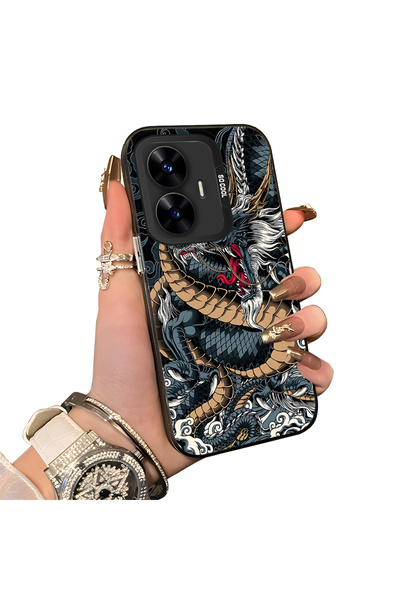 Hontinga Realme C55 Compatible Silicone Hard-Edge Back Case with Dragon Patte...