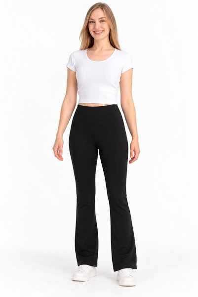REN Women's black high-waisted flare-leg trousers